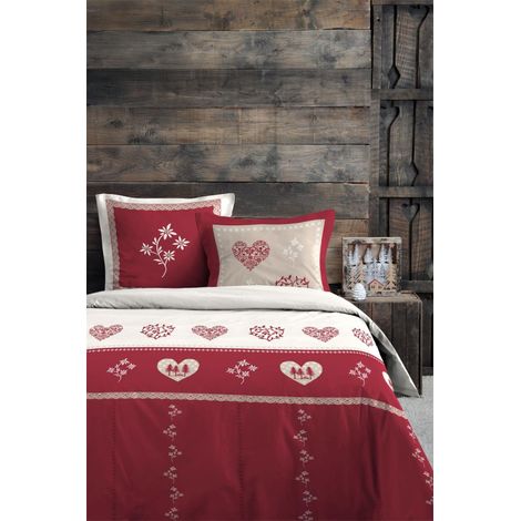 Douceur D'Intérieur – Parure de lit housse de couette 240 x 220 cm – 100 % coton – Douceur et entretien facile – Motif montagne rouge (1/2)