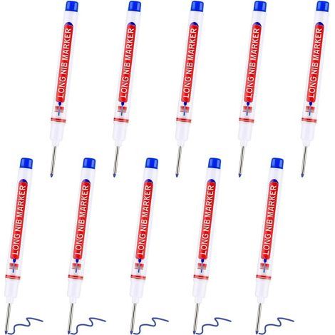 10 Marqueurs à Trous Profonds Bleus 20mm Pointe Fine, Marqueur Trou Profond 15cm, Feutre de Tracage Metal pour Bois, Plastique, Mur, Carton, Deep Hole Markers pour Zones Difficiles d’Accès (1/5)