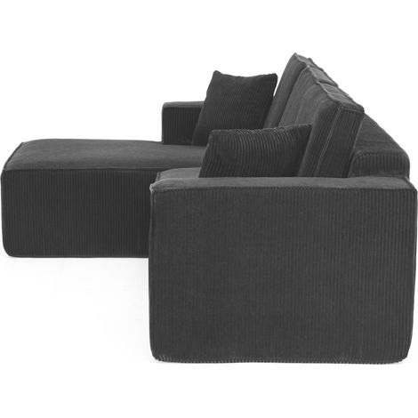 Canapé d'angle modulable 2 places en velours côtelé noir avec méridienne, mousse haute densité (1/5)