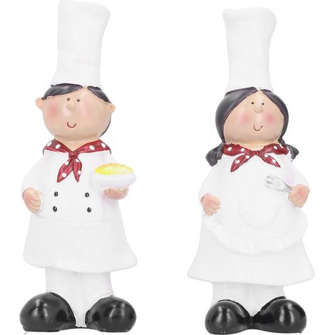2 chefs cuisiniers en résine, figurines couple pour décoration cuisine, café, restaurant ou bar (1/4)