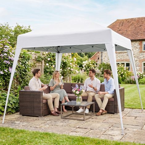 Abri de Jardin Pliable 2.4x2.4m avec Armature en Acier et Haubans Anti-Vent, Blanc (1/5)