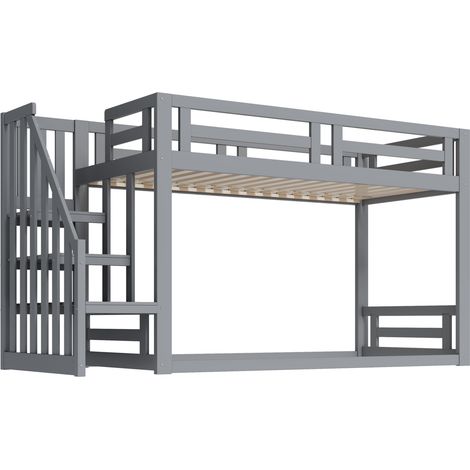 Letto a castello bambini 90 x 200 cm grigio con scala di sicurezza e rete a doghe