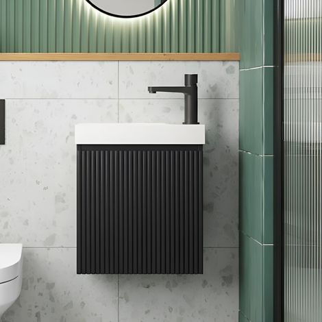 Orbit Linea Cloakroom 1-Drawer Wall Hung Vanity Unit with Basin 400mm Wide - Matte Black