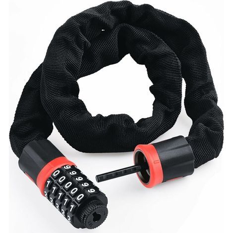 Bike Anti-Theft Chain with Combination Lock, 5-Digit Bike Lock, 5.5mm x 90cm Zinc Alloy Combination Lock, Red (1/4)