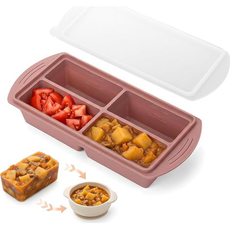 Moules de congélation pour repas de bébé, bouillons et purées de fruits ou légumes – Plateau en silicone avec couvercle hermétique (sans BPA) idéal pour la préparation des repas, les glaçons et le po (1/5)