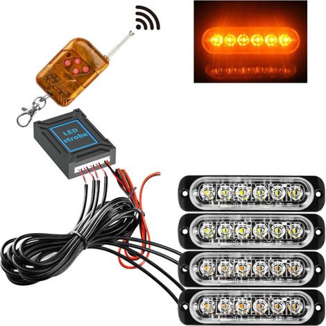 4 Stück Warnlampen, gelb-orange Blitzlichter, blinkend, mit Steuergerät und Fernbedienung, 12–24 V