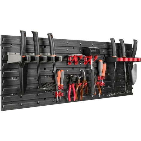 Tablero organizador de taller, 115 x 39 cm, material plástico, configuración móvil, compatible con diversas herramientas, fácil montaje en pared. (1/5)