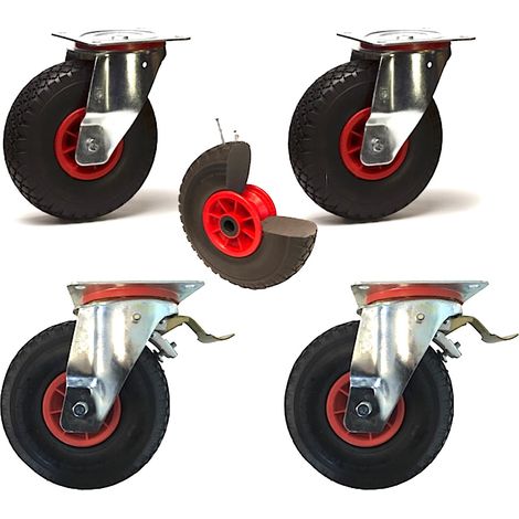 Lot de 4 roulettes pivotantes et freins pneumatique increvable - 225 Kg