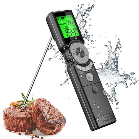 Thermomètre de cuisine,Intelligent Thermomètre Barbecue Alerte Haute Température avec Minuterie,Affichage Rétro-éclairé à Trois Couleurs (1/5)