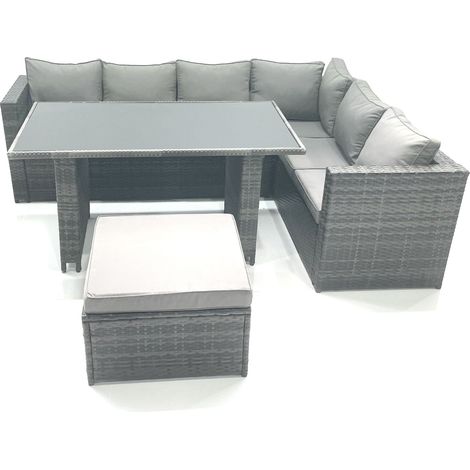 Fimous 7 Seater Rattan Corner Sofa Set Rectangular Dining Table Set With Seat And Back Cushion (1/5)