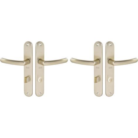 1 Set Poignée De Porte Sur Plaque Condamnation Entraxe 195mm Aluminium Finition Champagne Pour WC SDB (1/3)