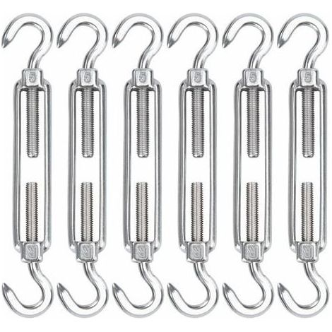 Lot de 6 tendeurs de câble M5 en acier inoxydable - crochet et crochet réglable - Heavy duty - pour corde, câble, fil à linge, ombrage (1/5)