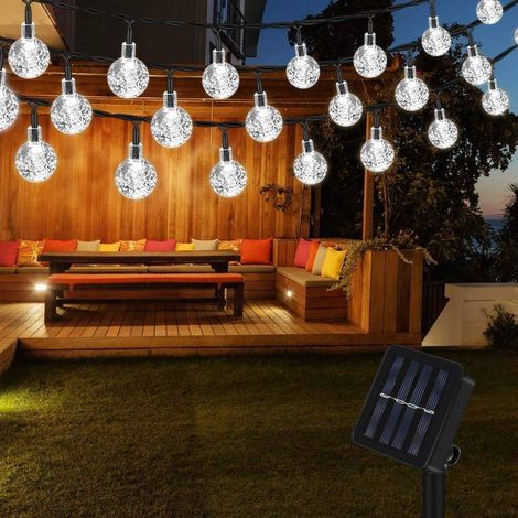 Guirlande solaire LED extérieure imperméable, boules cristal blanc, 12 mètres, 100 ampoules, décor jardin terrasse, lumière chaude étanche (1/5)