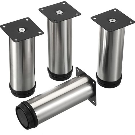 4pcs Pieds Meuble Acier Inoxydable 150mm Reglables pour Table Bureau Lit (1/4)