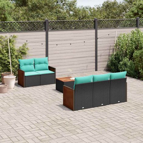 vidaXL Ensemble de canapé de jardin 6 pcs avec coussins noir résine tressée (1/5)