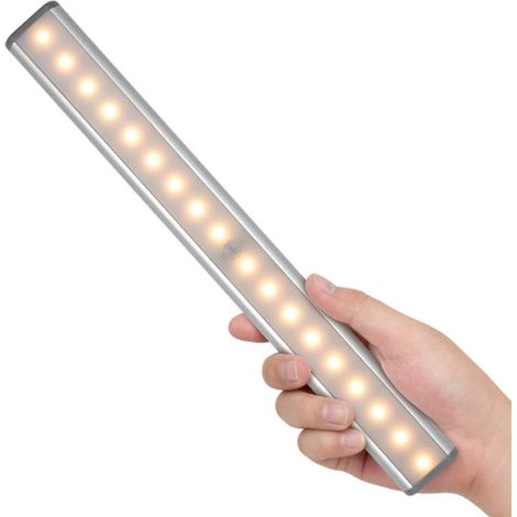 Bande lumineuse LED à détecteur de mouvement (24 LED), lumière chaude, sans fil, rechargeable par USB, magnétique (1/5)