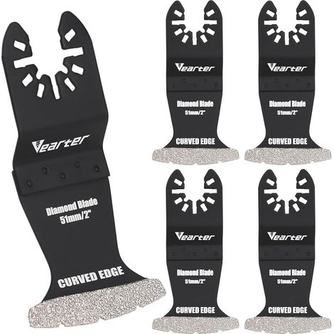 Lot de 5 outils multifonctions diamantés 51 mm - Outil oscillant multifonction - Accessoires pour carreaux de céramique, brique creuse, ciment, béton, maçonnerie