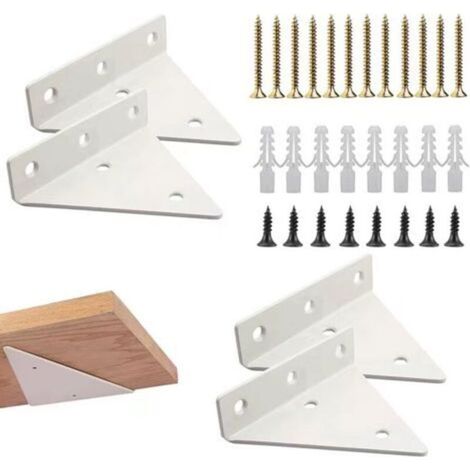 (4 pieces white) Triangle Shelf Bracket Floating Shelf Angle Wall Shelf Support Invisible Metal Fixed Floating Triangle with Fixing Screws (1/4)