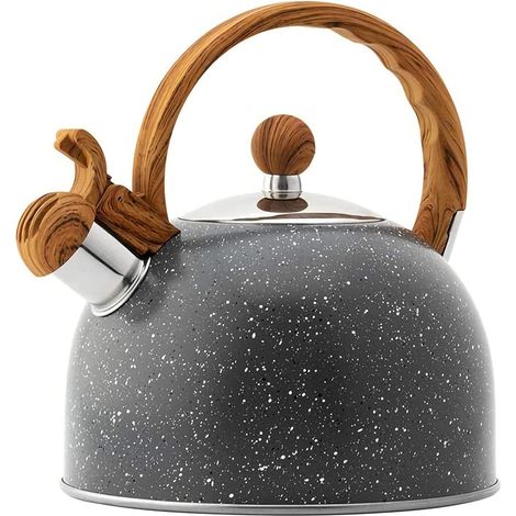 Bouilloire Sifflante INOX pour Cuisinières en Acier Inoxydable 2,5 litres Bouilloire Théière avec Poignée ergonomique, Gris Étoile (1/5)