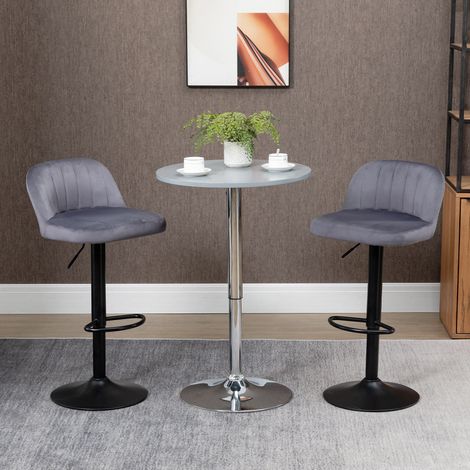 Ensemble 2 tabourets bar dossier repose-pieds pivot hauteur réglable - Couleur: Gris