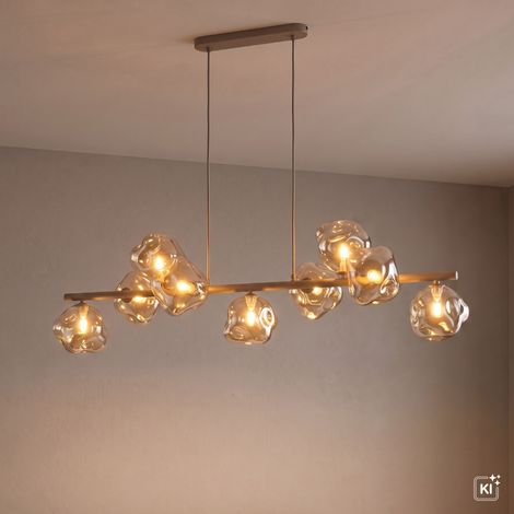 Hängeleuchte 9-flammig Beige Cognac Metall Glas G9 hoch L: 116 cm Hängelampe (1/5)