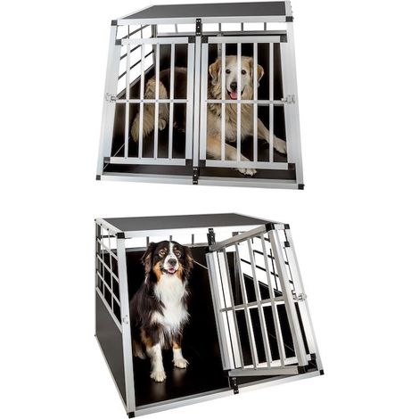 Grande Cage double de transport solide en métal et bois Arrière droit pour chiens (1/5)