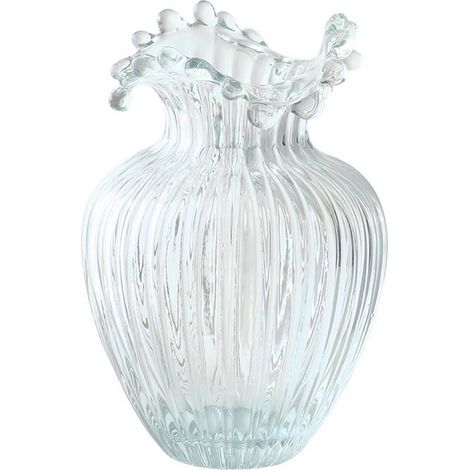 1 jarrón pequeño y minimalista de cristal transparente con diseño nórdico y estampado de ondas, ideal para la decoración del salón y arreglos florales. (1/5)