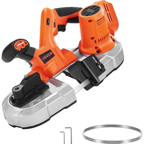 VEVOR Sega a Nastro Portatile da 20 V, Taglio Profondo da 65 mm, 360 W con Motore Brushless, Portatile e Compatta Senza Fili, Ganci per Appendere, Velocita Variabile, Solo Utensile Nudo