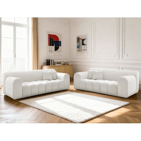 BOBOCHIC - Ensemble canapé droit fixe 3 + 2 places MELISSE tissu texturé   Blanc