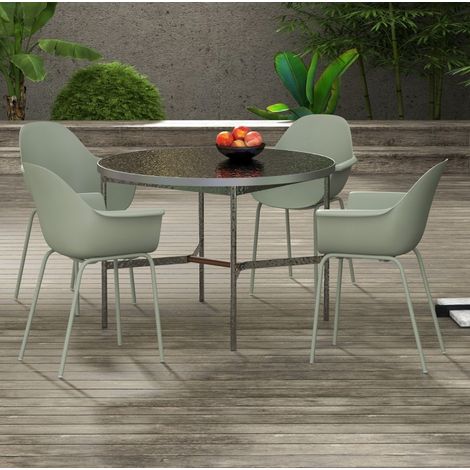 Set di 4 sedie da giardino con schienale e braccioli, resistenti alle intemperie, verdi (1/5)