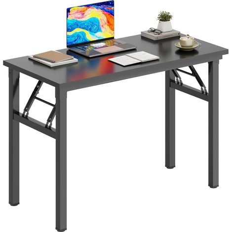 Soges – Table pliante d'angle 80x40x76cm – Bureau portable noir – Matériau E1, pieds réglables – Idéal pour espaces réduits