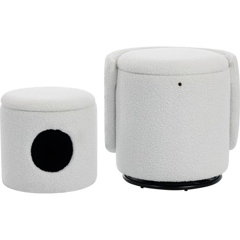 CHICFURN Sedia girevole imbottita 42x42x75 cm bianca con vano contenitore, per toeletta (1/5)