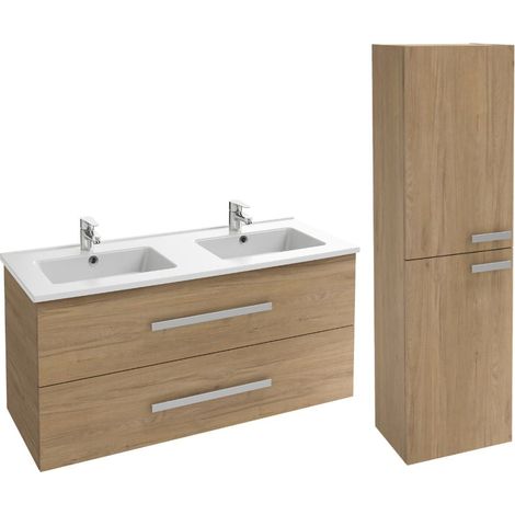 Meuble double vasque 120 cm JACOB DELAFON Ola up + colonne de salle de bain chêne (1/4)