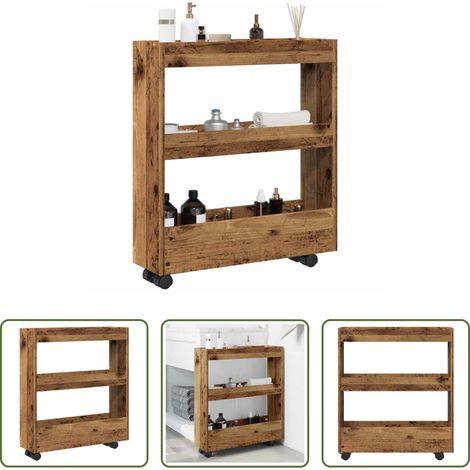 Rangement - Chariot de rangement étroit 3 niveaux vieux bois (1/5)