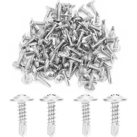 Vis à bois autoforeuse tête fraisée, rondelle intégrée, 500 pièces, M4,2 x 16 mm, acier inoxydable 410, vis taraudeuse à pointe perceuse (1/5)