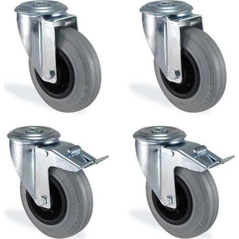 Lot de 4 Roulettes à Œil - Pivotantes et Pivotantes à Frein - Diamètre 80 mm - Charge 150 kg - Pour Bricolage et Aménagement Intérieur