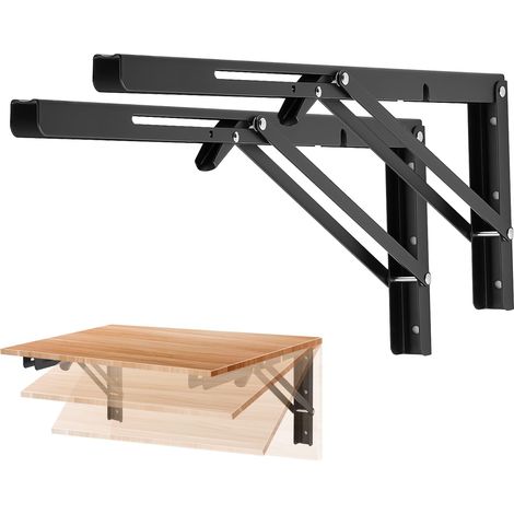 Support pliable, support mural pour étagère, table pliante à monter soi-même, support d'étagère, noir, 45 cm, lot de 2 (1/5)