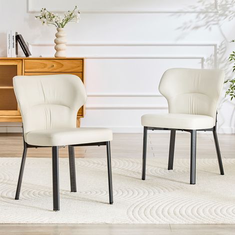 Set di 2 sedie da pranzo in PU beige, schienale imbottito, base in metallo nero DESVIAE (1/5)