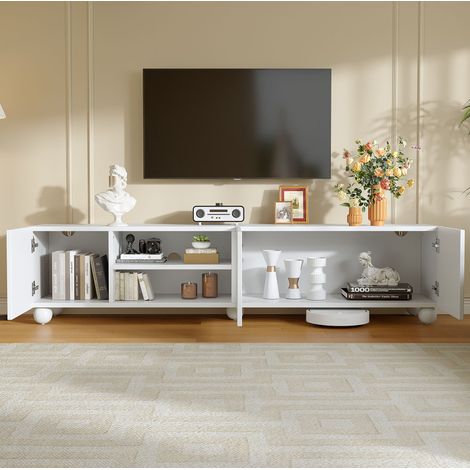 Mobile TV 200x40x44 cm in pannelli di legno bianco, con vano contenitore per soggiorno FloraGrace (1/5)