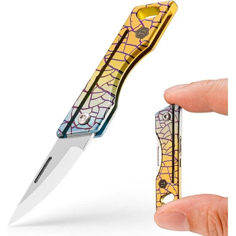 Mini Klappmesser Titan mit Schlüsselloch, leichtes EDC Taschenmesser für Outdoor