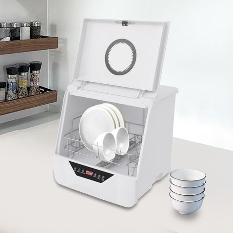 Lave-vaisselle portable à poser, 4 programmes de lavage Mini lave-vaisselle avec réservoir d'eau intégré de 6 litres et tuyau d'arrivée d'eau, pour appartements (1/5)