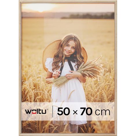 WOLTU 1 marco de fotos de pared de madera maciza, 50x70 cm, dorado