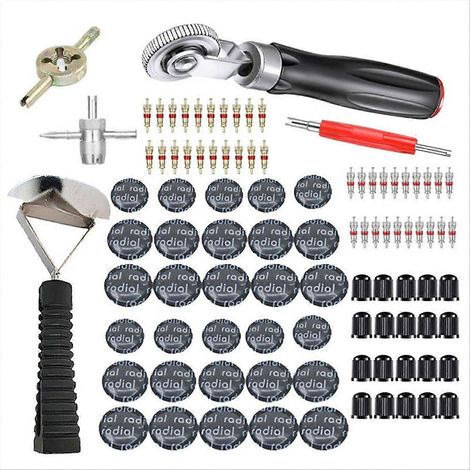Kit de réparation de pneus de voiture et de moto : colle en caoutchouc, patch et outils. (1/5)
