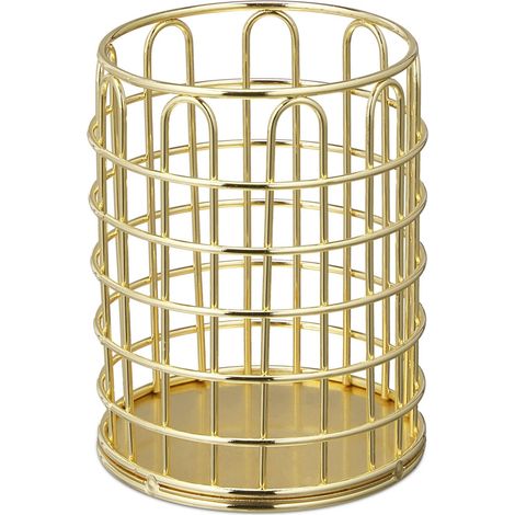 Set di 2 portapennelli dal design moderno per scrivania toeletta 10 x 8 cm in metallo dorato 130009374