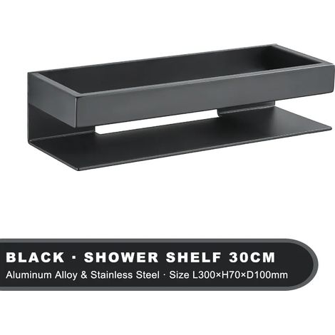 (S11001 Noir 30 cm) Étagère de douche en acier inoxydable, rangement pour salle de bain, porte-shampoing d'angle, fixation murale, accessoires de cuisine (1/5)