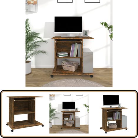 Bureau d'ordinateur Chêne fumé 80x50x75 cm Bois d'ingénierie - Bureau Informatique - Bureau D'ordinateur - Bureau Design - Meuble De Bureau - Bureau Compact
