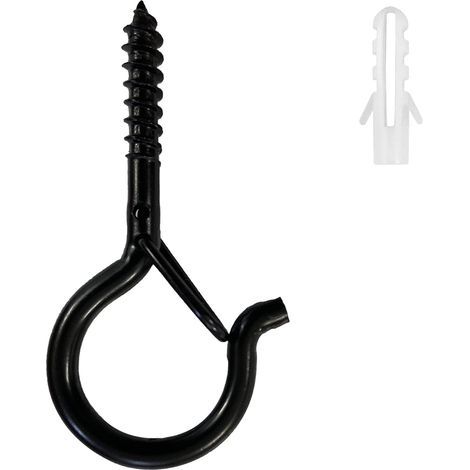 GENERIC-12 crochets à visser au plafond ou au mur avec fixations robustes en forme de Q pour paniers de plantes, guirlandes lumineuses, lanternes, mangeoires à oiseaux – Noir (1/5)
