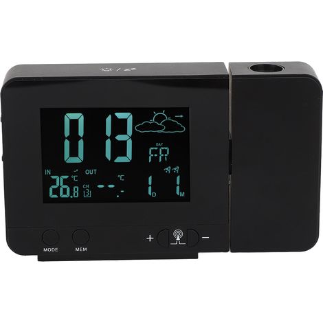 Projektionswecker mit 8 Hintergrundfarben, Temperaturanzeige, Wetteranzeige, Schlummerfunktion, USB-Anschluss, 100–240 V, EU-Stecker (1/5)