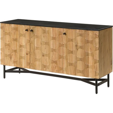 Buffet en bois d'Acacia 150x40x76 naturel laqué / marbre noir LONDON 100 (1/4)