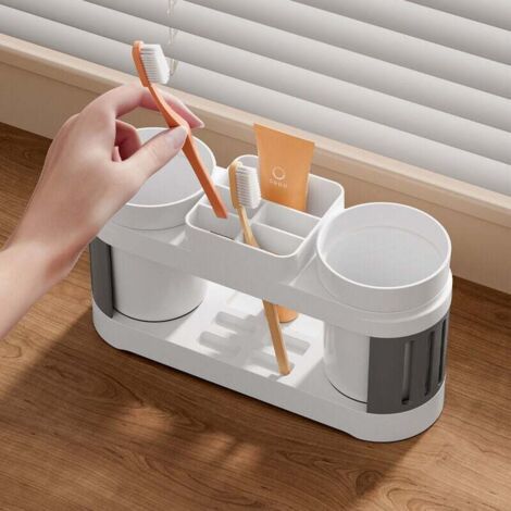 Porte-brosse à dents avec deux gobelets pour bain de bouche, rangement pour brosse à dents, porte-brosse à dents électrique, organisateur de salle de bain